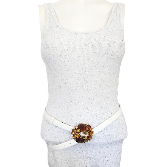 FABRIZIO MANCINI white leather croc embossed jewel buckle skinny belt 80 S / M - Picture 5 of 5